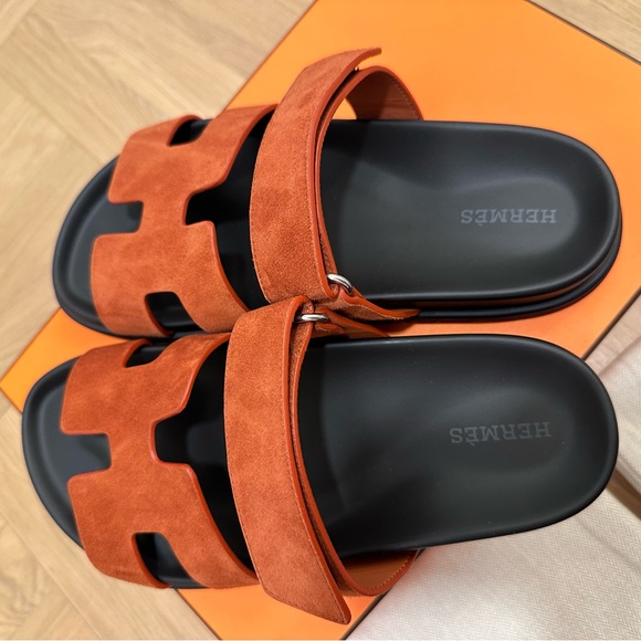 Hermes Chypre sandals in velvet suede size 37 color Orange Canyon - Picture 5 of 9